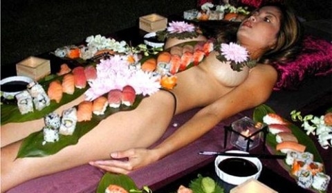 Dinner on naked woman